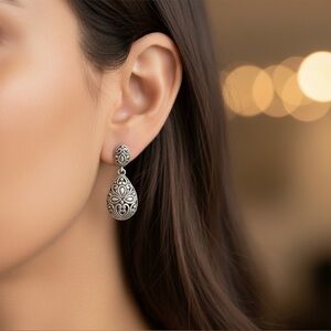 Samuel B New‎ York Stamped 9.25 Sterling Silver Drop Dangle Chai Earrings